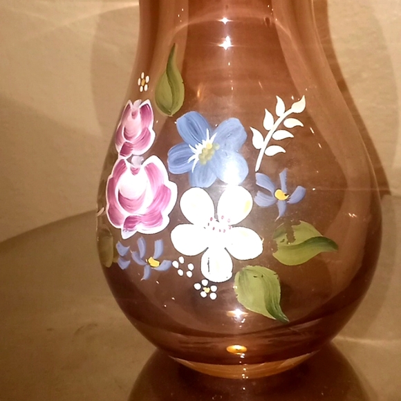 Fenton for FTD Blown Glass Hand Painted Flowers Purple Vase - Picture 4 of 9